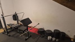 Hantelbank, 183kg Gewichte, Lang/SZ & 4x Kurzhanteln