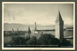 AK sw Lindau Bodensee D Alpstein fern ≈ Hafenausfahrt≈1927 