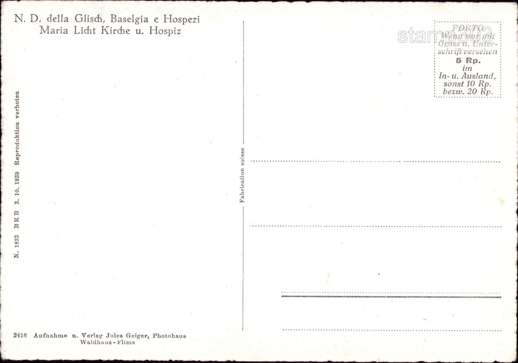 Cartoline postali: AK N.D. della Glisch, Baselgia e Hospezi – Usato da Eggersriet venduto da glasshouse3egg 1