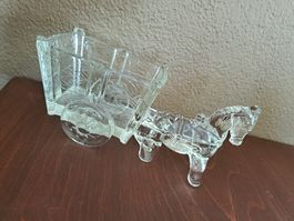 Glaswagen mit Pferd Kristallglas Vintage Salzbehälter