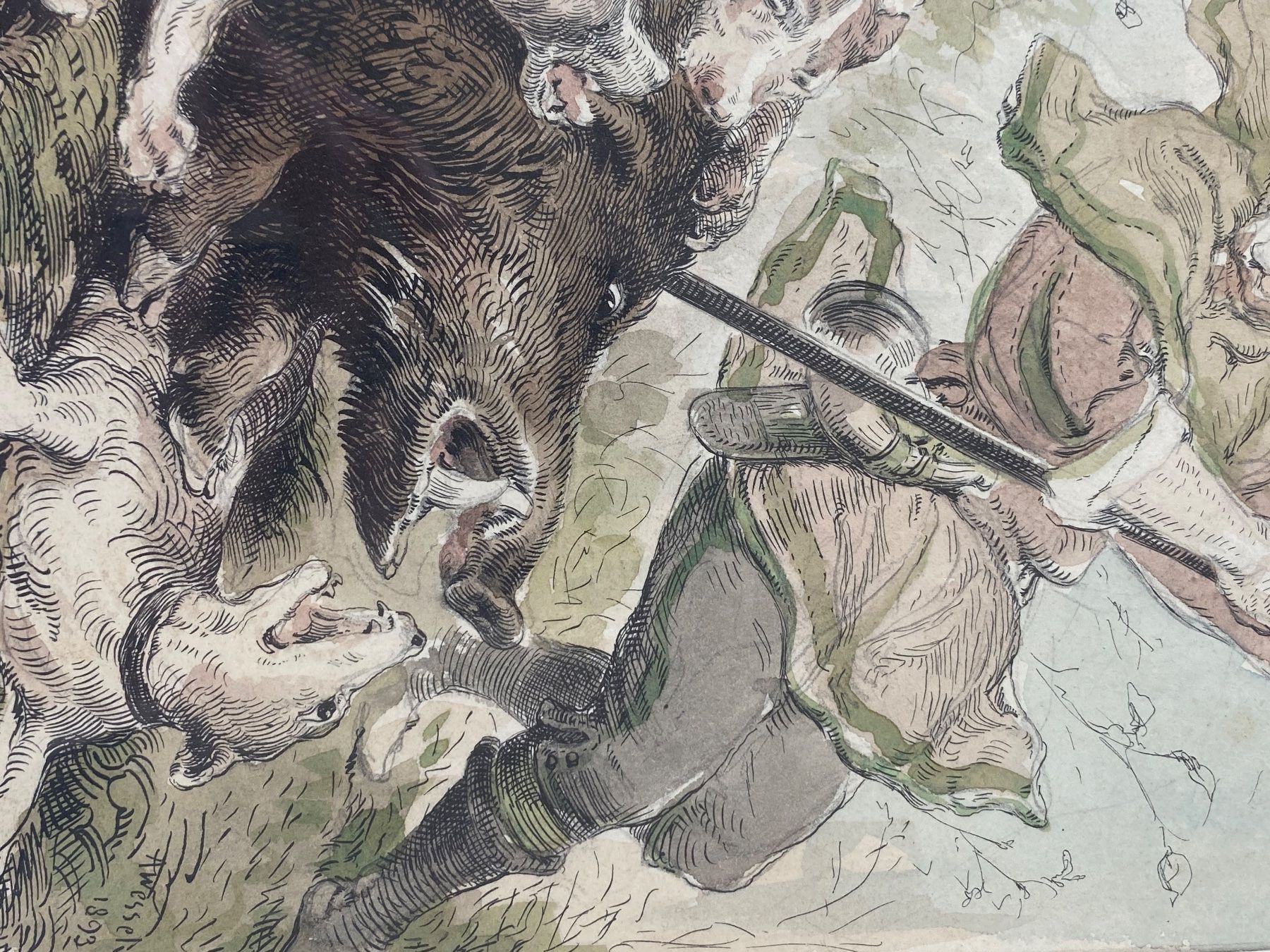 Gemälde: Anton Wessely – Wildschweinjagd – Gebraucht aus Basel von bigmbh 6