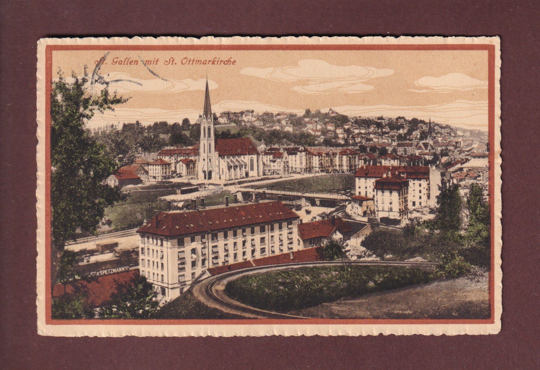 Cartoline postali: ST. GALLEN - Teil mit St. Ottmarkirche - 1920 – Usato da Pully venduto da nicecards