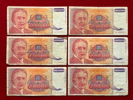 Belgrad 1993 - Jugoslawien - 6 x 50000000 Dinara - PUPIN