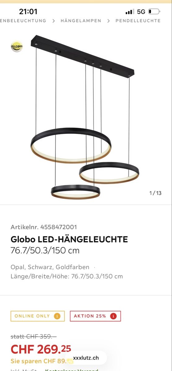 Lustres & lampes de plafonds: Globo LED-HÄNGELEUCHTE – D'occasion à Starrkirch-Wil par noellealisha 1