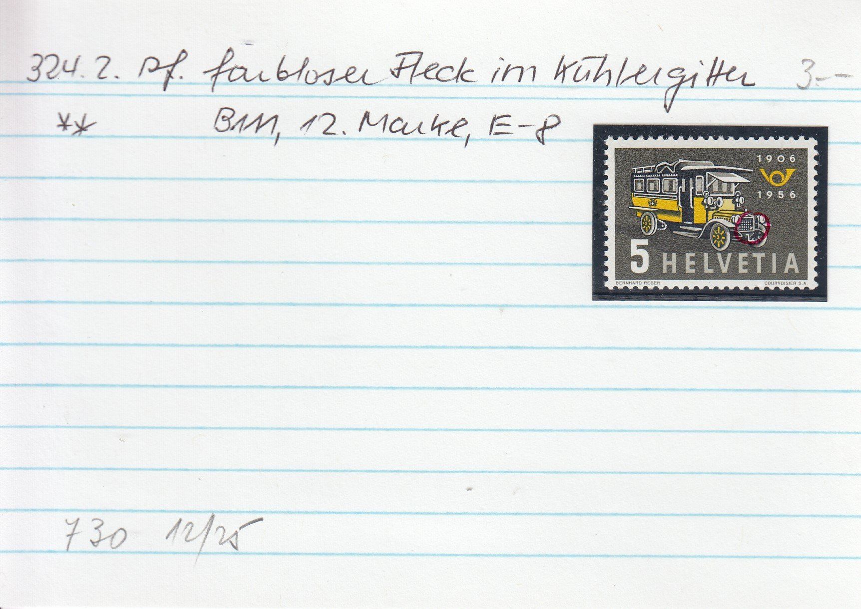 Tutti i francobolli: 324.2.** Pf. farbloser Fleck im Kühlergitter, B111, 12. M. – Nuovo (secondo la descrizione) da Spreitenbach venduto da Lienbi01 2