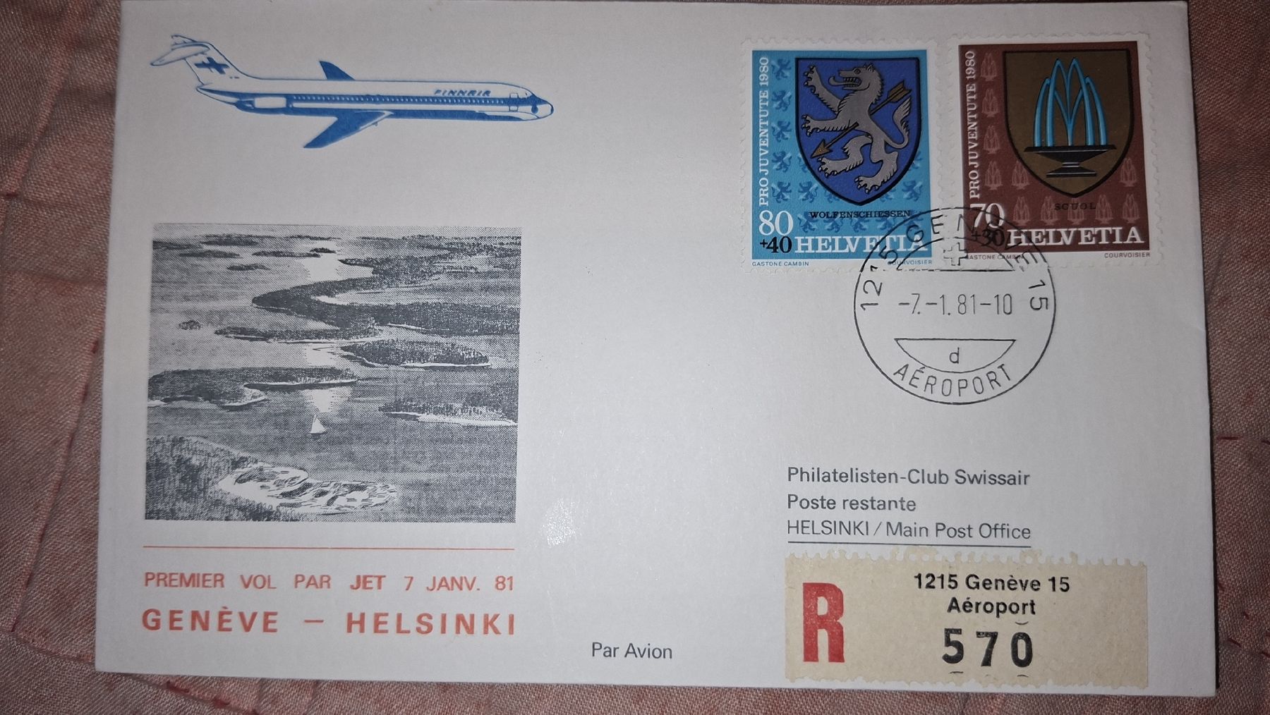 Tutti i francobolli: Swissair Geneve - Helsinki 07.01.1981 – Usato da Balgach venduto da SIMEON27