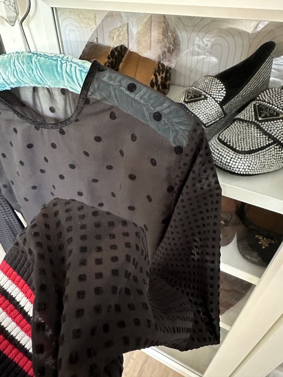 Sandro Chiffon top with velvet polka dots, size 1 5