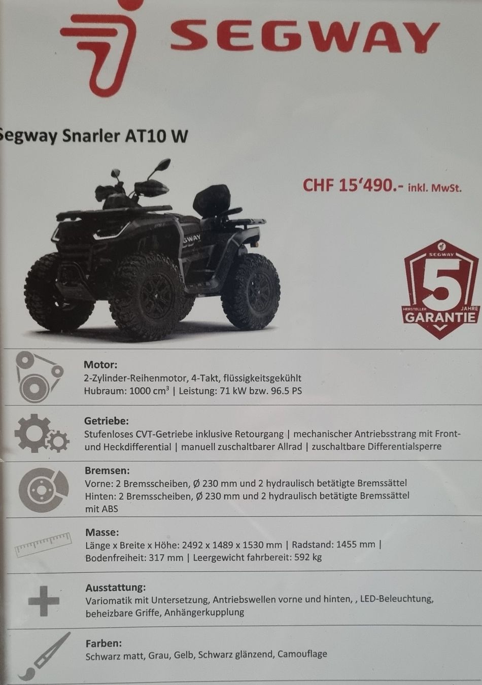 Segway ATV / Quad: AT 10 W – Nuovo (secondo la descrizione) da Trimmis venduto da 0004 9