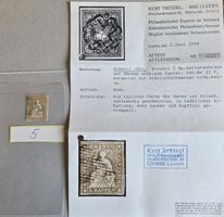 Briefmarke Schweiz Strubel 5 Rappen 1856 mit Attest