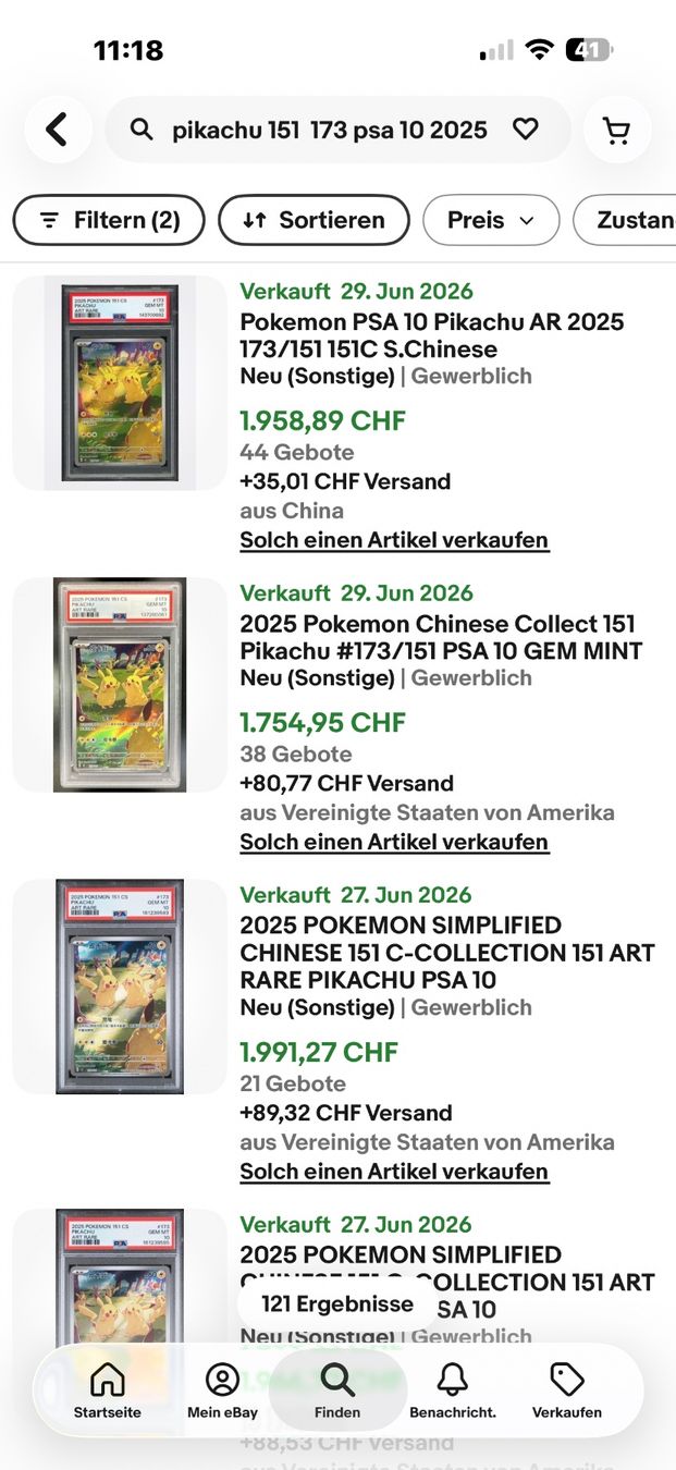 Pokémon Carte collezionabili: 2025 Pokemon Pikachu AR 173 / 151  PSA 10  CS – Usato da Unterägeri venduto da Famdre 4