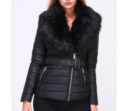 Veste similicuir noire fourrure noire