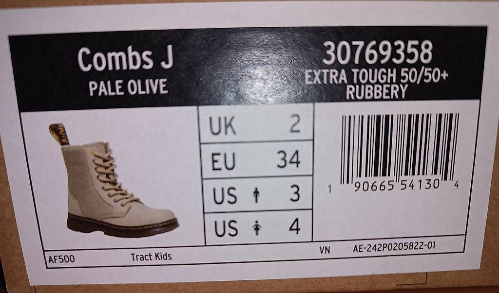 Dr. Martens Scarpe per ragazze: Dr Martens Combs Junior, taille 34, couleur Olive clair – Usato da Eysins venduto da Lochi1