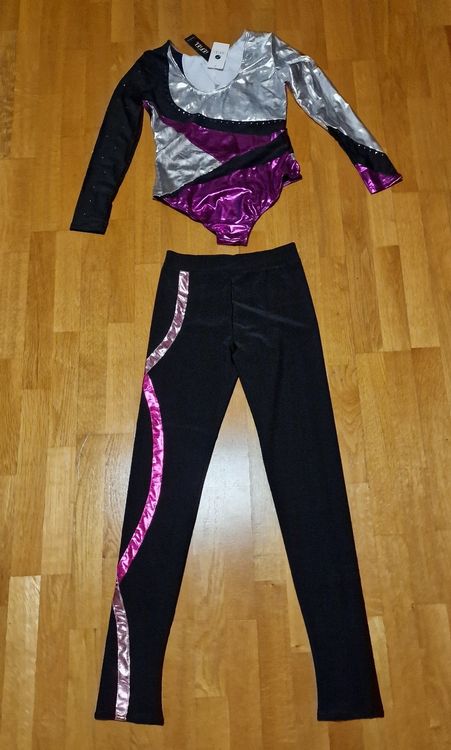 Fldy Glitzer Ballett Body Langarm - Gymnastik Leotard Mit V-Ausschnitt
