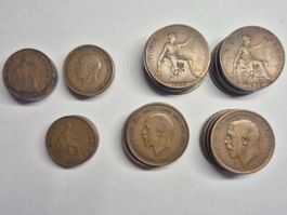 Lot de 50 pièces Royaume-Uni Georges V (1911-1936)
