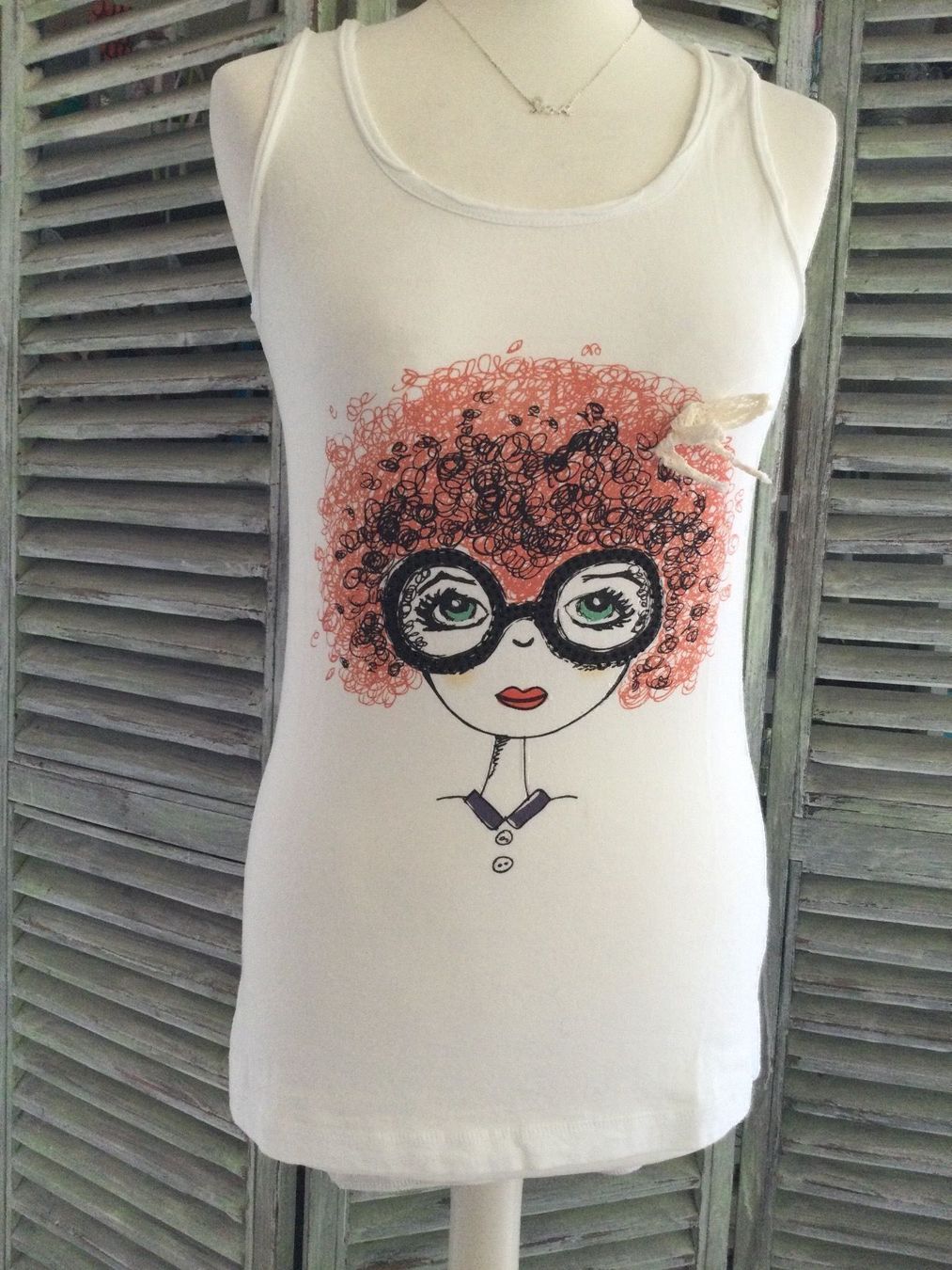 Tops: Top blanc Tête rousse lunettes strass – Neu und originalverpackt aus Agiez von chouchanelle 2