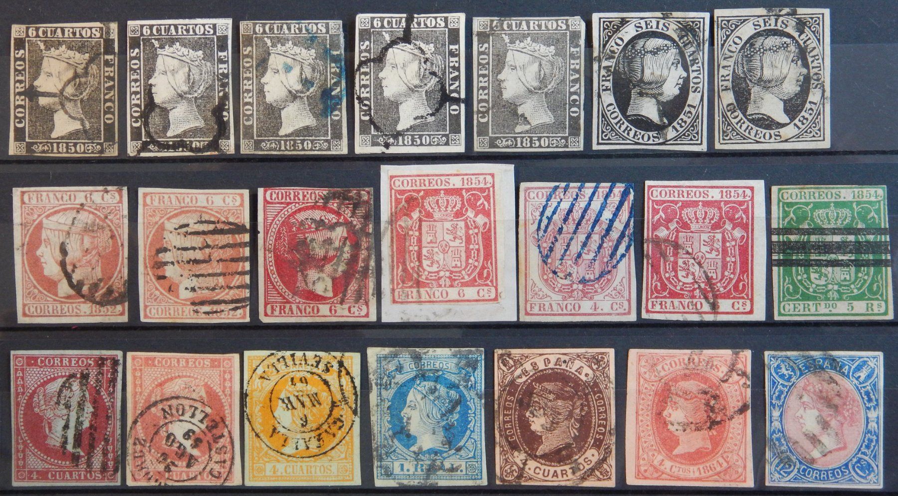 Tutti i francobolli: Spanien ex. Kat. 1-63 gest. 1850/65 – Usato da Zürich venduto da Muehlekauf