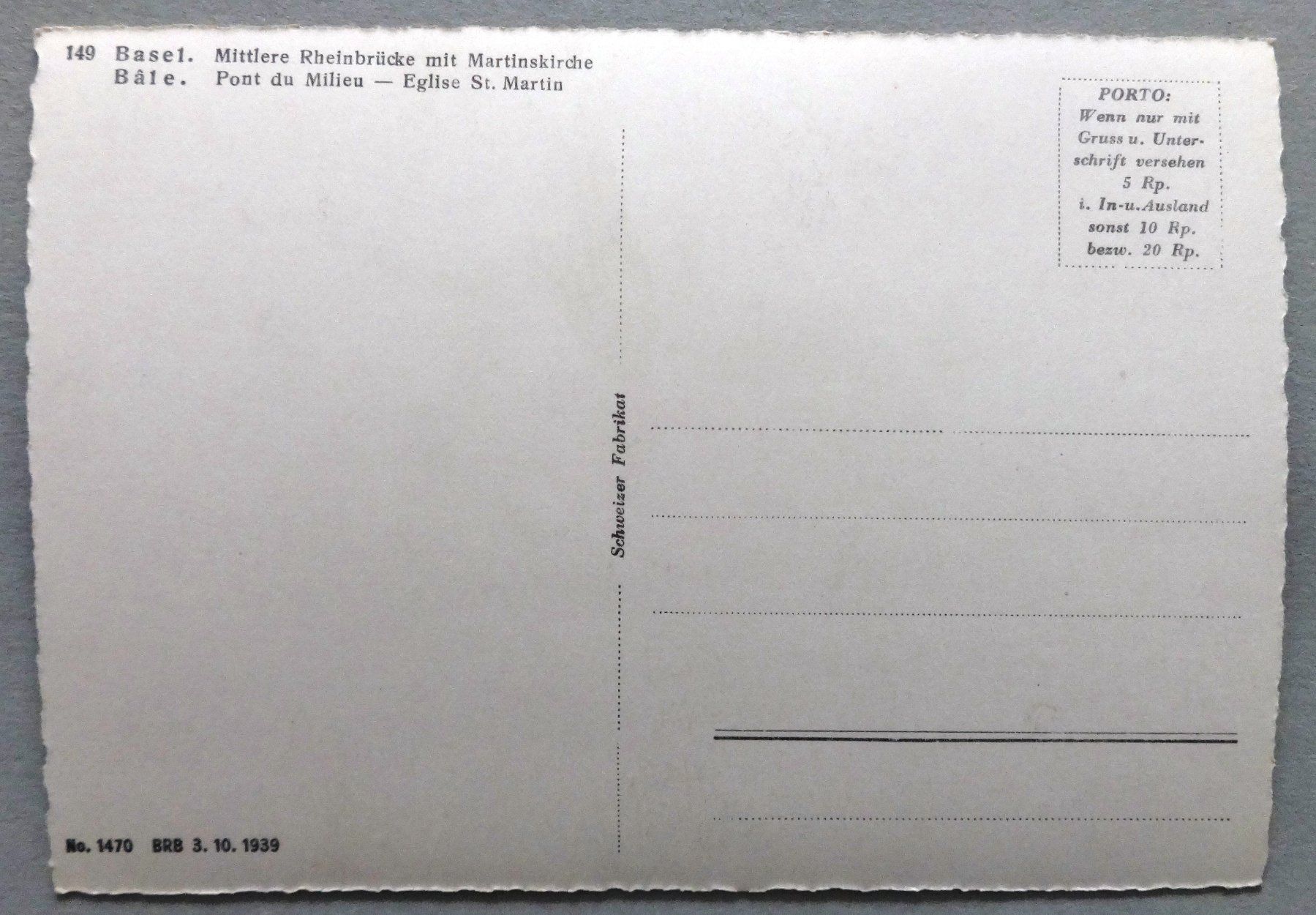 Cartoline postali: Basel - Mittlere Rheinbrücke mit Martinskirche – Usato da Fétigny venduto da Billy2miny 1