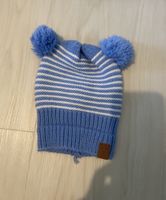 Baby Blue Striped Winter Hat with Pom Poms - Cute & Warm