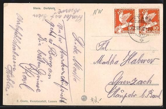 Cartoline postali: AK Stans, Dorfplatz, Monument – Usato da Berlin venduto da bartko-reher 1