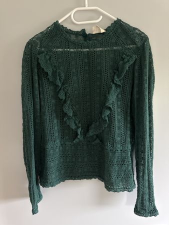 Haut Sézane vert dentelle manches longues taille 38