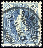 1901, Stehende Helvetia Nr. 73E, von SAMADEN 12.ll.04.