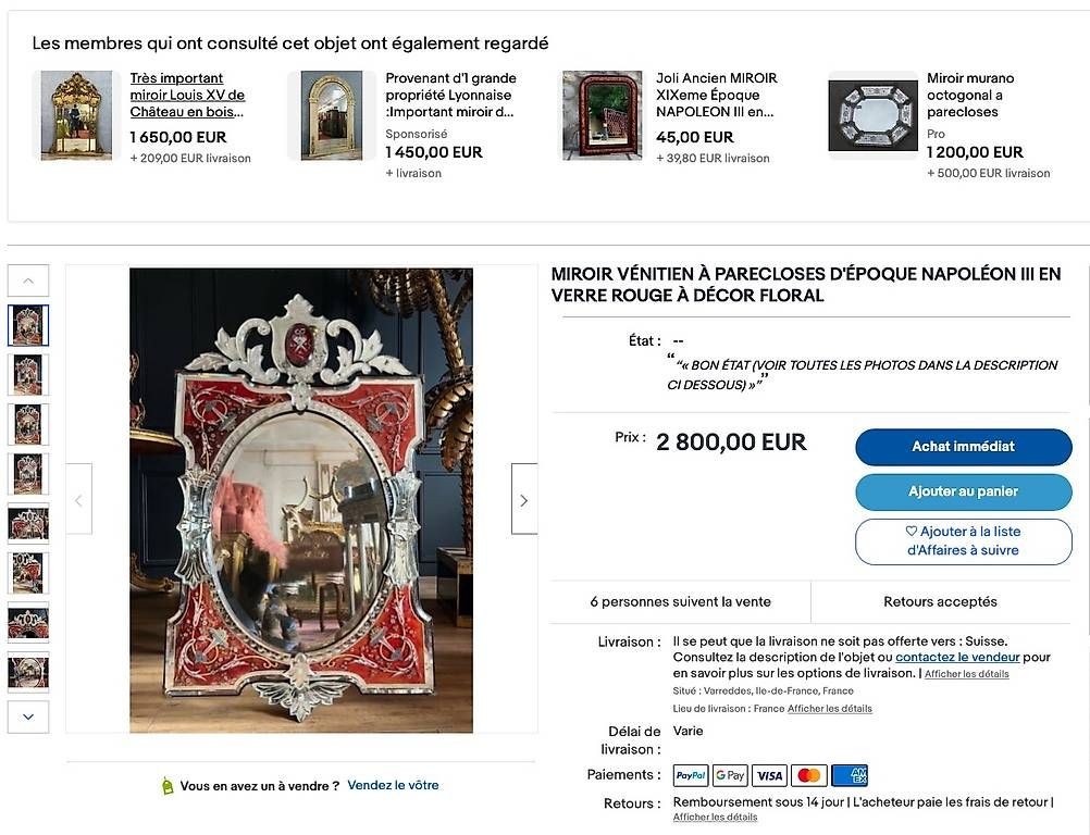 Spiegel: Miroir de Venise époque Napoléon III – Gebraucht aus Le Mont-sur-Lausanne von pasassez 1