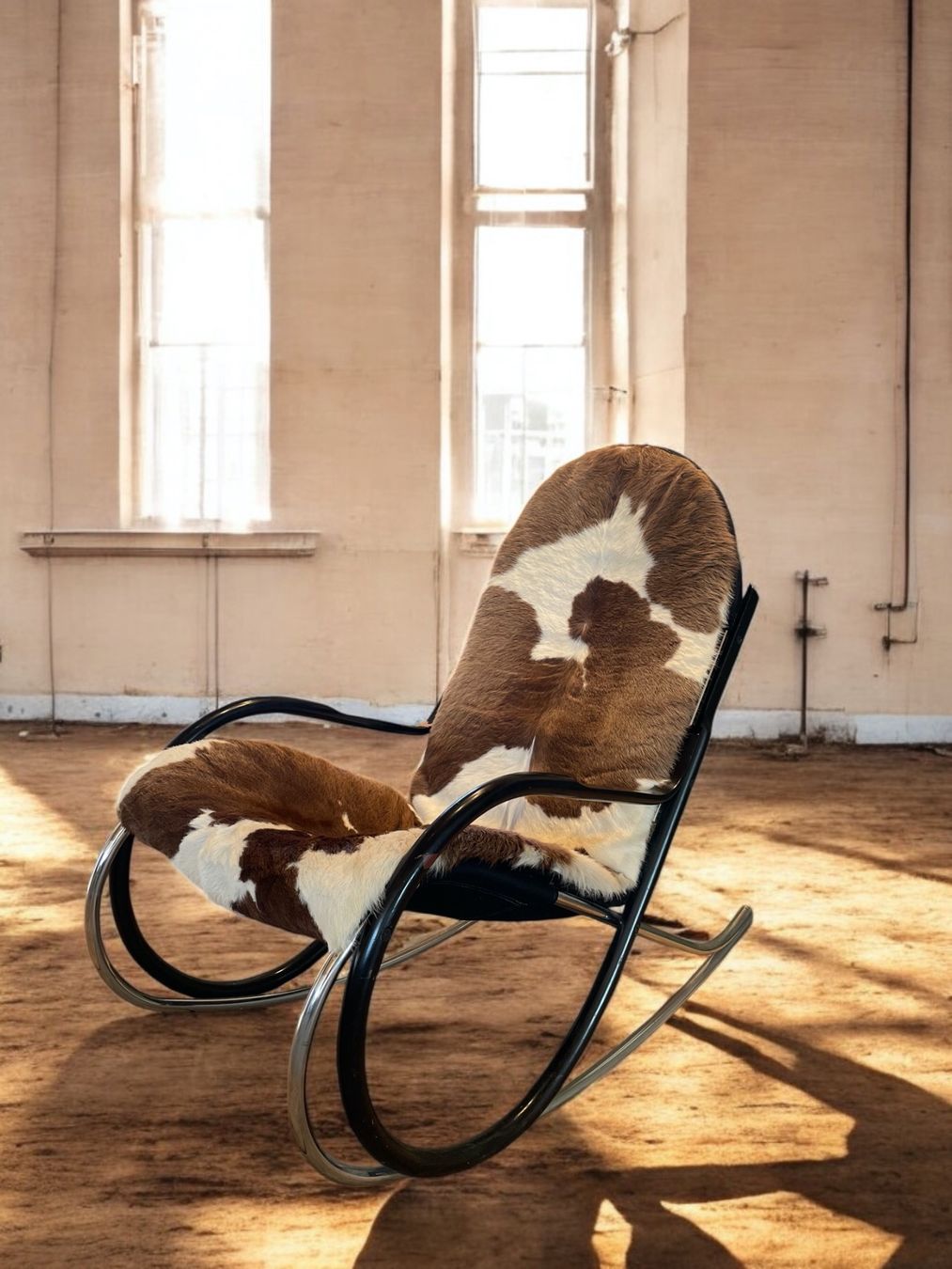 Sessel: Kuhfell Schaukelstuhl, Designklassiker – Gebraucht aus Gunzwil von