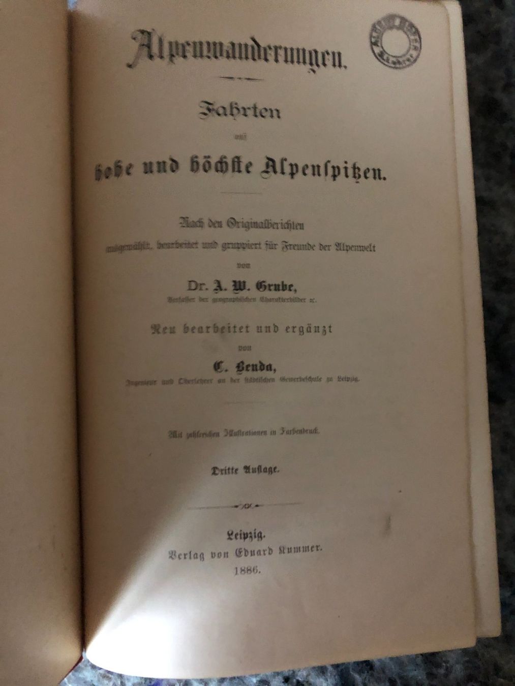 Libri: A. W. Grube: Alpenwanderungen 1886 – Usato da Zürich venduto da allp 2