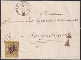 1851, Brief: NEUVEVILLE, 1a-Qualität: RII T.5 A2-LO +PP im K