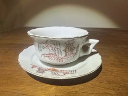Tasse et soucoupe vintage à décor asiatique, parfait état