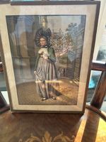 Antike Hinterglasmalerei, junge Frau mit Haube, gerahmt.