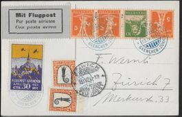 1924 Flugpost GRENCHEN-ZÜRICH Vignette Top Frankatur ab 1.-