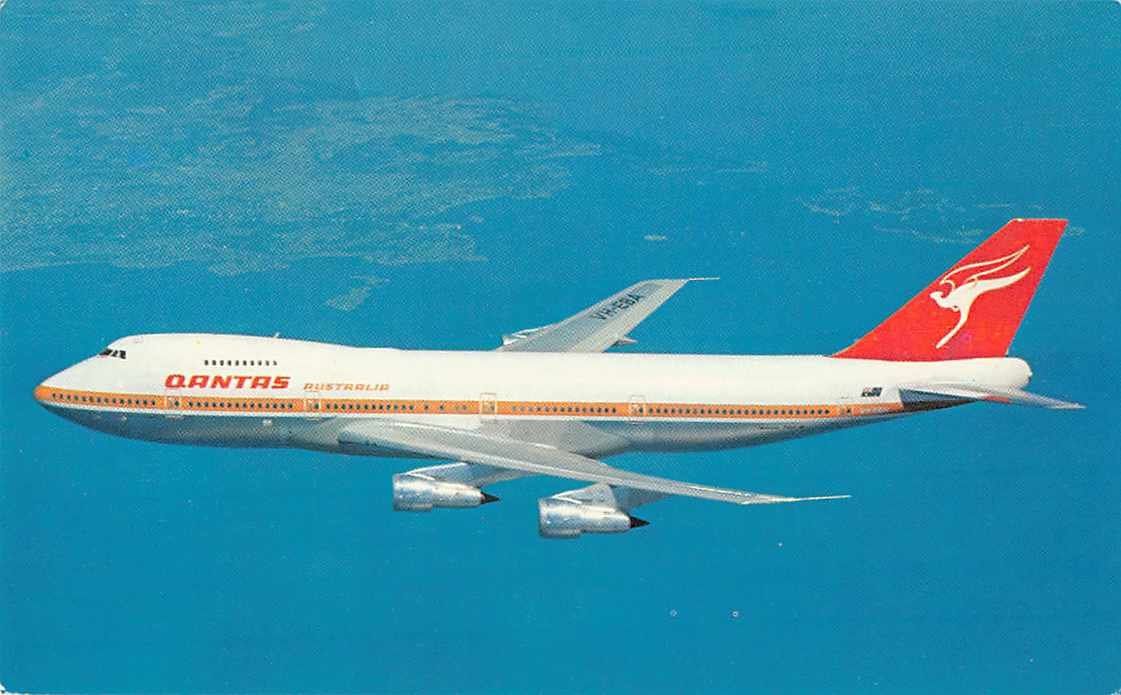 Ansichtskarten: Schöne Ansichtkarte Aviatik QUANTAS 747B – Gebraucht aus Lufingen von philatelieshop
