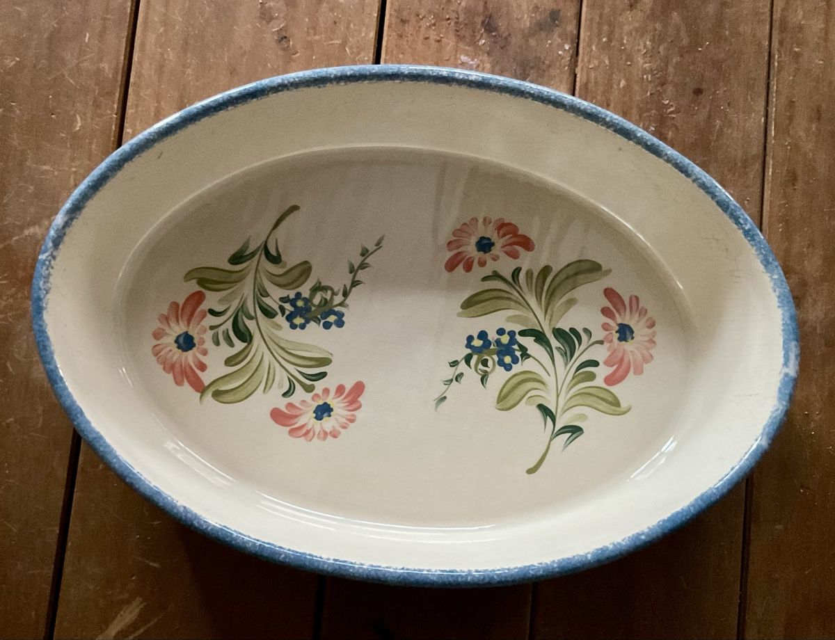 Piatti di portata: Rustikale Servierplatte, Ofenform mit Blumenmuster, Top! – Usato da Endingen venduto da nathan05 1
