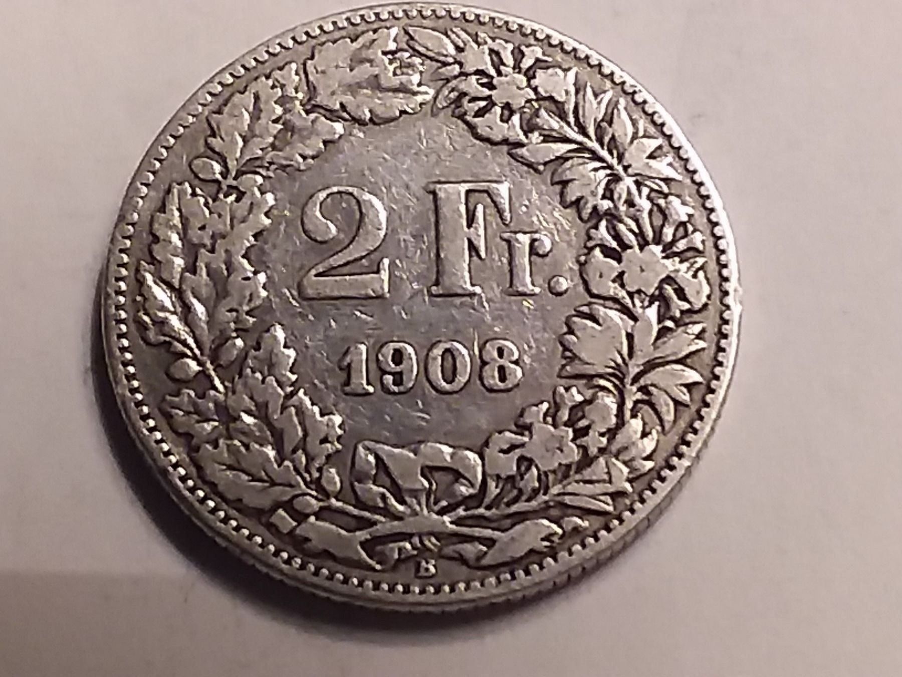 Alle Münzen: 2 Franken Silbermünze Jg.1908 – Gebraucht aus Schwyz von Trofana