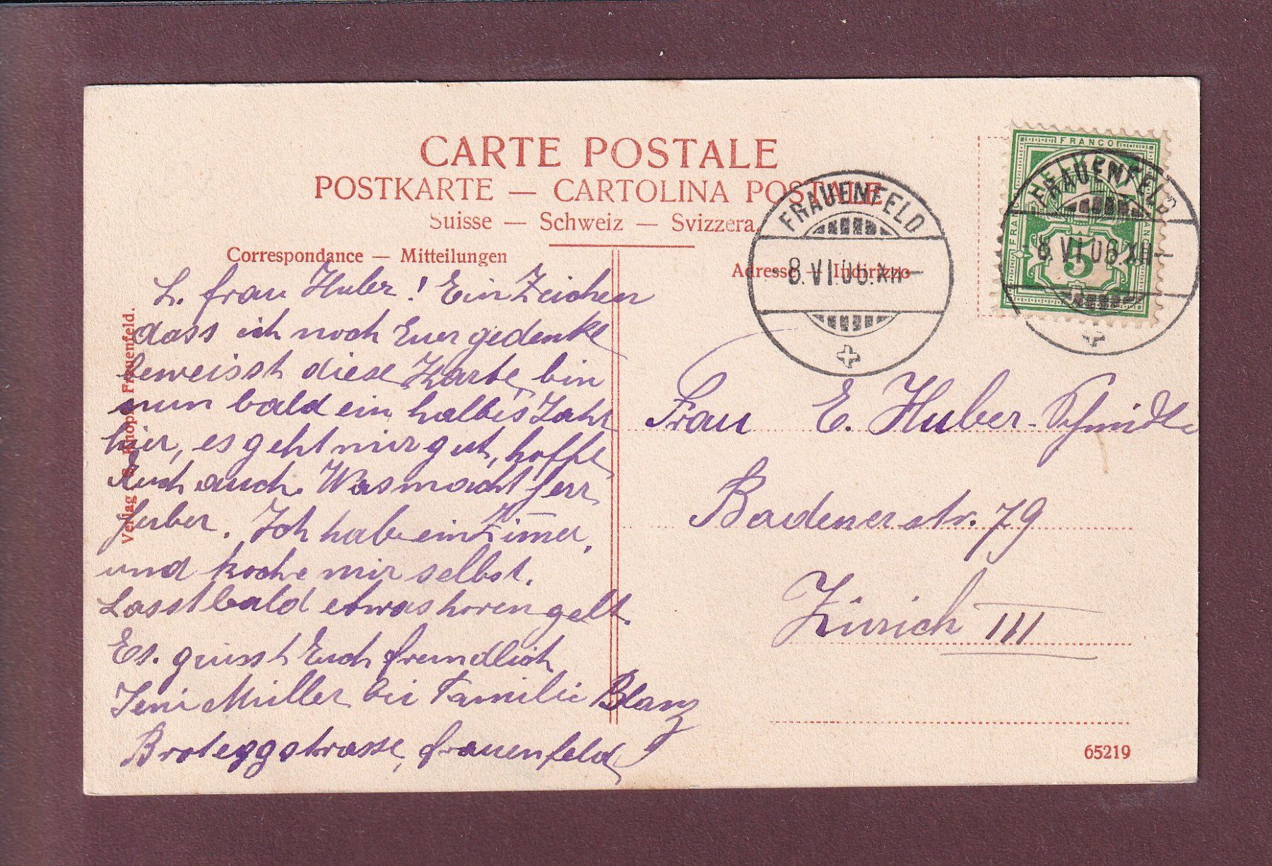 Cartes postales: FRAUENFELD - Kirche - 1906 – D'occasion à Pully par nicecards 1