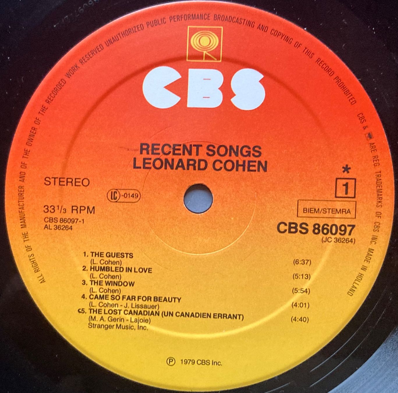Dischi in vinile: LEONARD COHEN - RECENT SONGS – Usato da Poliez-Pittet venduto da Newtown-Records 3