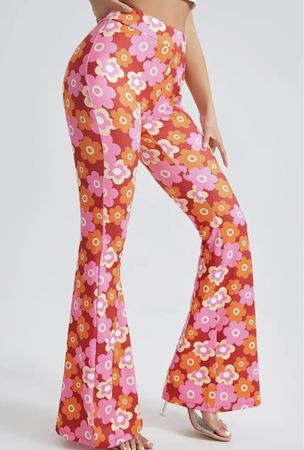 Pantaloni - vita alta a zampa eleganti, floreali-M/L- nuovi
