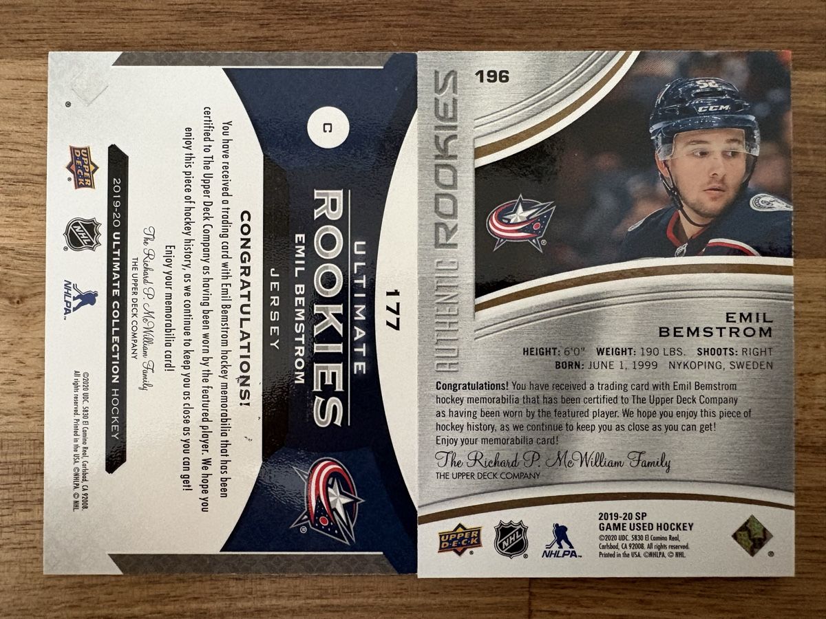 NHL Sammelbilder & Trading cards: 2 x Game Jersey Card Emil Bemström – Neu (gemäss Beschreibung) aus Uttigen von Brainbug 1