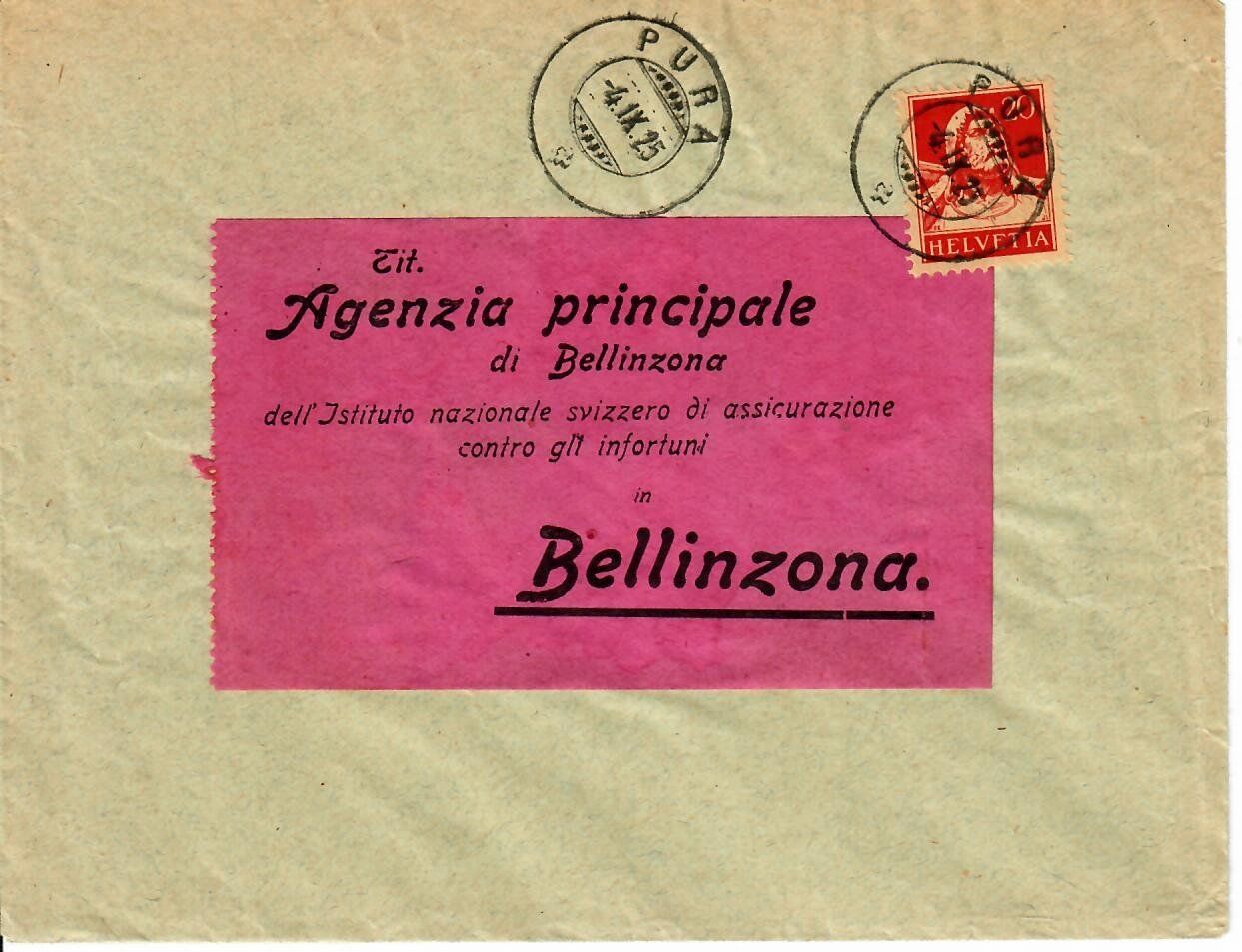 Tutti i francobolli: Brief, Pura - Bellinzona 1925 – Usato da Hochdorf venduto da Ziegel-16