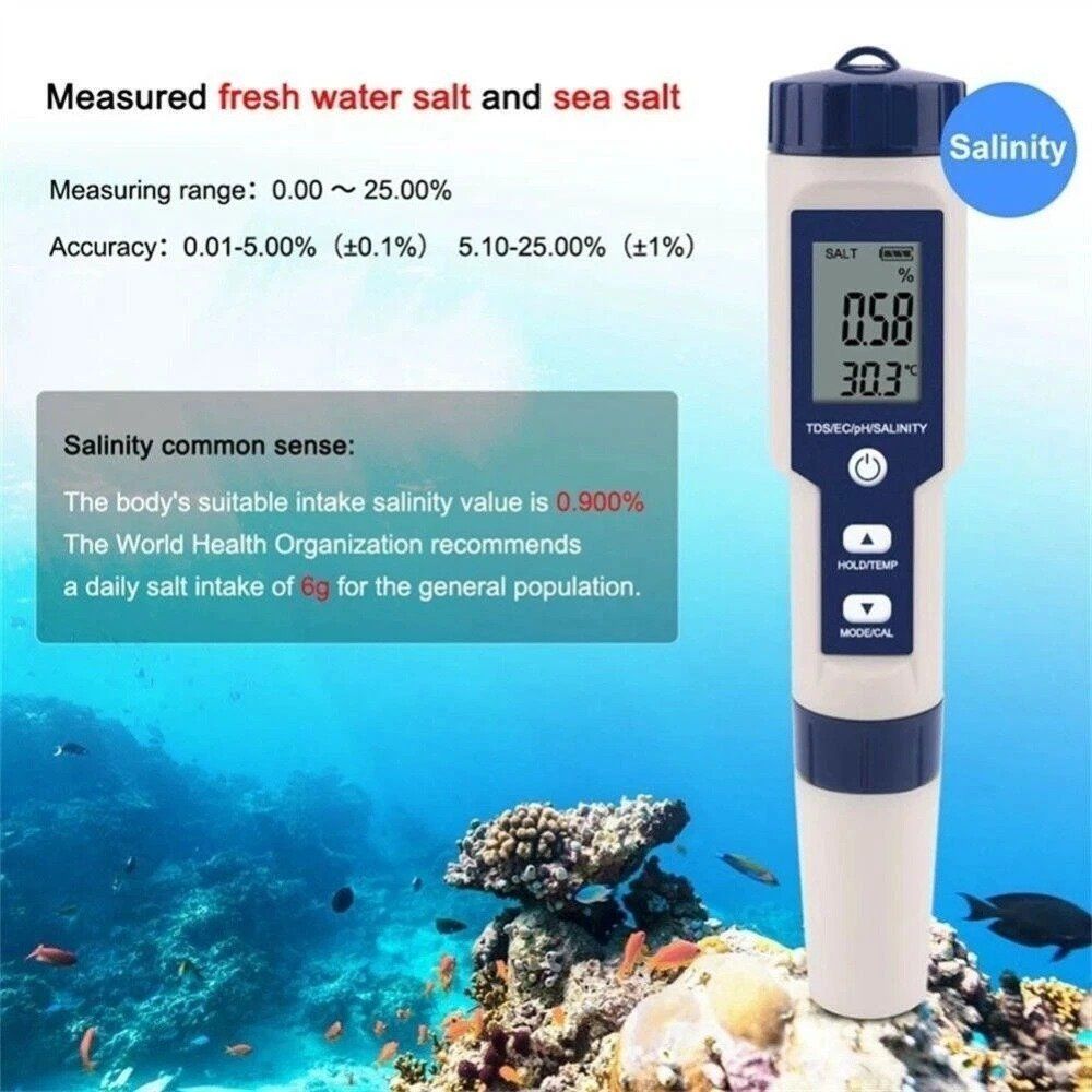 Misurare: Messgerät Digital PH TDS EC 5in1 Wassertester Mit leuchtung – Nuovo (secondo la descrizione) da Kirchdorf AG venduto da Restposten110 5
