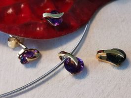 Apartes 3-teiliges-Set, 18Kt. Gelbgold, Amethyst & Turmalin