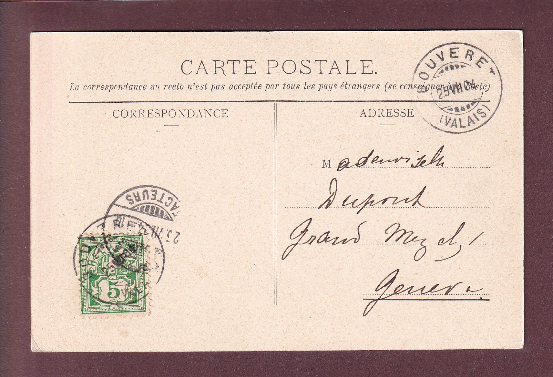 Ansichtskarten: LE BOUVERET - Casino - 1904 – Gebraucht aus Pully von nicecards 1