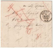 BADEN BoM 17 MARS 1851 nach Hohentengen, div. Taxvermerke