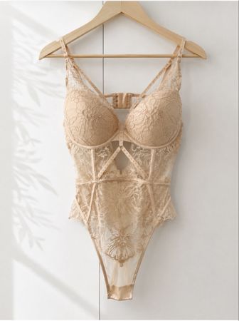 Neuer Spitzen-Body mit Push-up – Nude/Beige – Gr. XS
