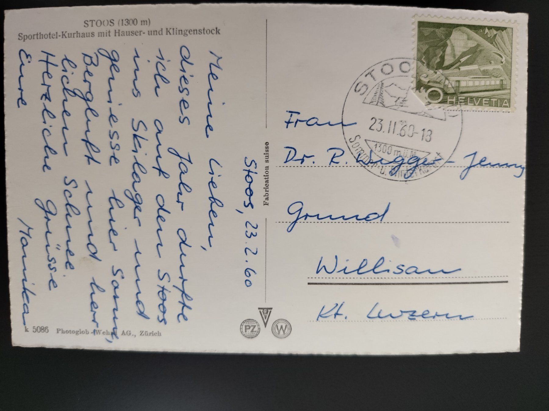 Ansichtskarten: Stoos Sporthotel Standseilbahn dat. 1960 – Gebraucht aus Ohmstal von Lebensfreude05 1