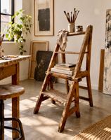 Antiker Leiterstuhl / Bibliotheks-stuhl - Holz - klappbar