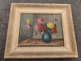 Feines Stillleben Blumen signiert mit I.K. Ölbild
