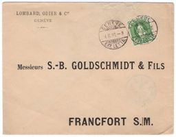 25 Rp. Stehende auf Beleg von GENÈVE nach FRANKFURT a.M.