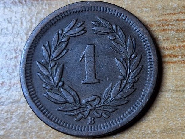 Tutti le monete: 1 Rappen 1877 - SELTEN! – Usato da Münchenstein venduto da purbach1 7